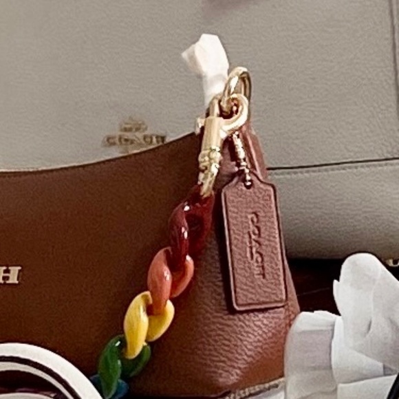 Coach Charlotte Shoulder/Crossbody Bag Brown w Multi Color  Strap NWT - Picture 11 of 12